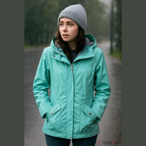 d.e.t.a.i.l.s Teal Utility Jacket with Gray Hood, Size L, Women's